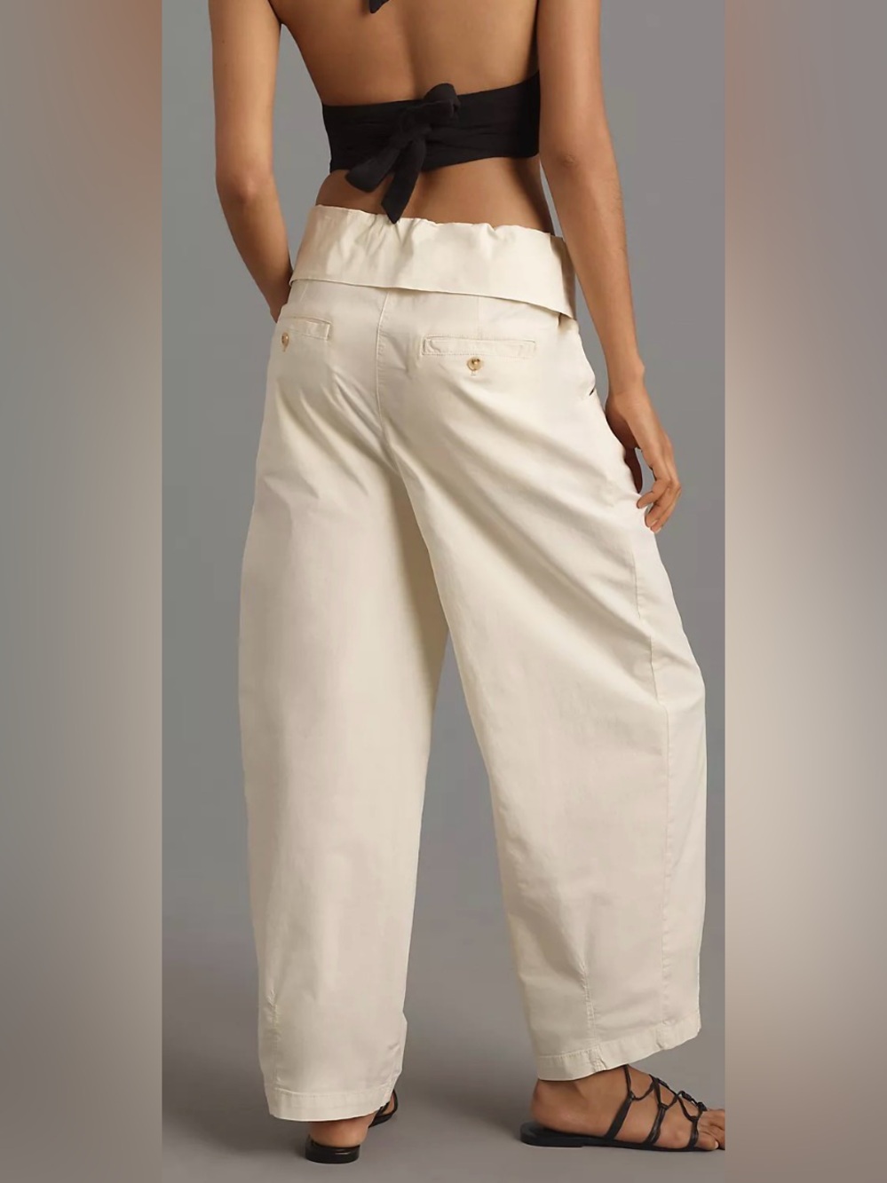 NWT ANTHROPOLOGIE Pilcro Cream Paper Bag High-Waist Bowed Leg Pants $158 NEW - Picture 4 of 11